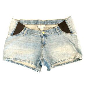 Isabel Maternity Midi Denim Shorts Light Wash Stretch Waistband Size 12 Casual